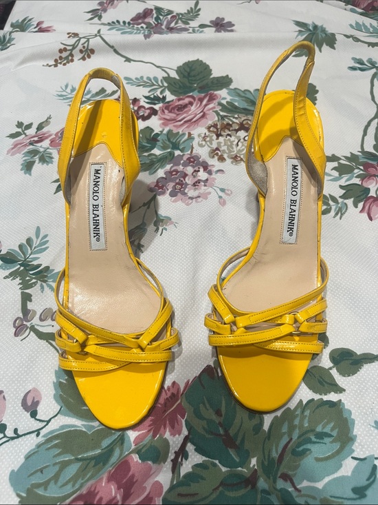 Manolo Blahnik Shoes - Vintage Manolo Blahnik Bright Yellow Leather Slingback Heels